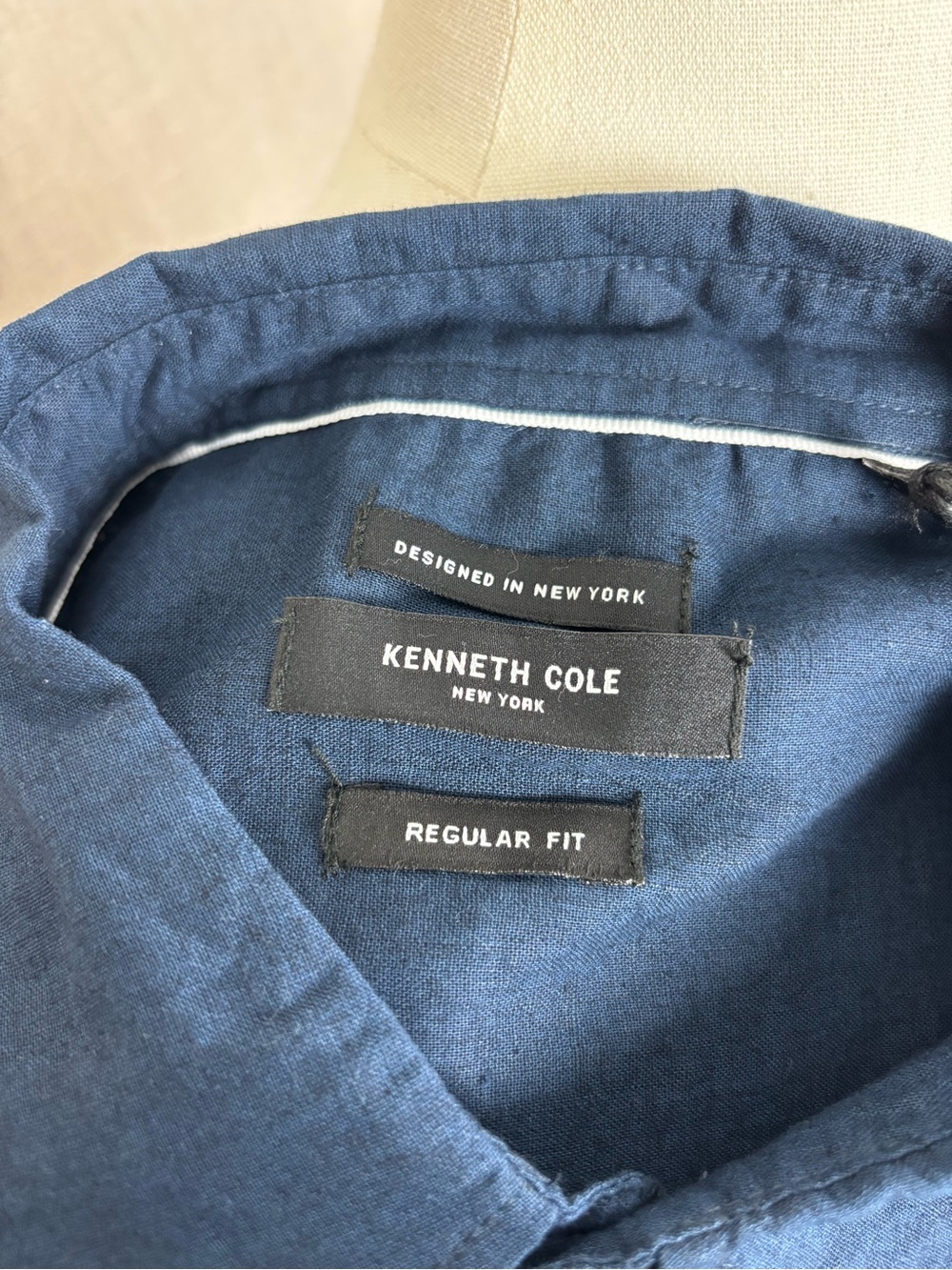 Kenneth Cole Men’s Linen Cotton Shirt Navy Big & Tall 3X NWT - Picture 9 of 12